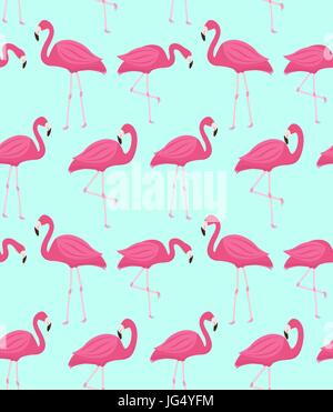 Pink flamingo seamless pattern. Summer tropical endless background, repeating texture. Vector illustration. Stock Vector