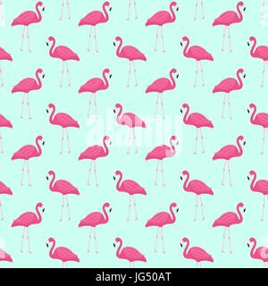 Pink flamingo seamless pattern. Summer tropical endless background, repeating texture. Vector illustration. Stock Vector