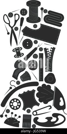 Dark sewing icons set Stock Vector