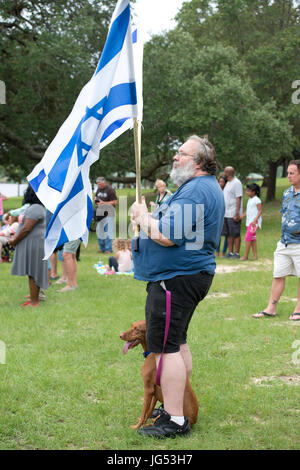 Pensacola, Florida, USA. 27th June, 2017. Man displays his Jewish Flag during  Save the Bayview Cross Rally.  Sandy Andreoletti/Alamy Live News Stock Photo