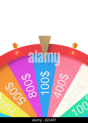 Realistic spinning fortune wheel, lucky roulette. Colorful wheel of luck or fortune. Wheel fortune isolated on white, 3d illustration Stock Photo