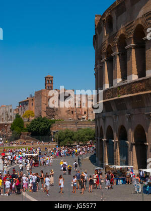 Roman Forum, Foro Romano, rectangular forum surrounded by the ruins of several important ancient government buildings in center of the of Rome Italy Stock Photo