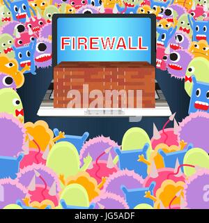 laptop with firewall protect from virus computer Stock Vector