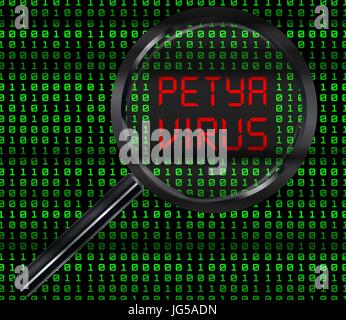 magnifying glass scanning binary code found petya virus Stock Vector