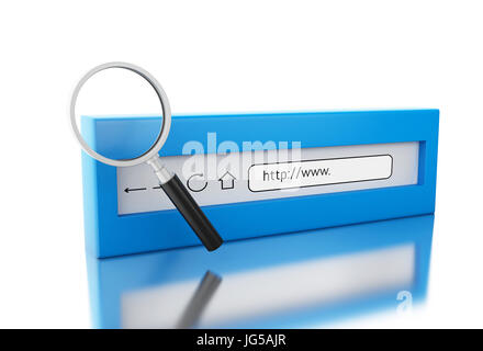 3d illustration. Magnifying glass with search web. Web searching concept. Isolated white background Stock Photo