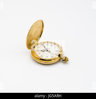 Antique pocket clock isolated on white background. Vintage clock. Stock Photo