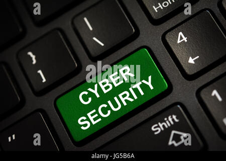 Message on green enter key of keyboard. Computer cyber security concept. Copy space Stock Photo