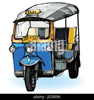 Vector representation of Tuk-Tuk in Thailand (hand drawing) Stock Vector