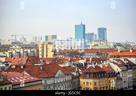 Warsaw city center with old town and modern skyscrapers, Poland Stock Photo