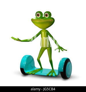 3d Illustration  Green Frog on the Gyro Scooter Stock Photo