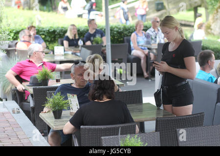 A waitress at Grachthof restaurant in Giethoorn, the Netherlands.  Dutch province of Overijssel. Stock Photo