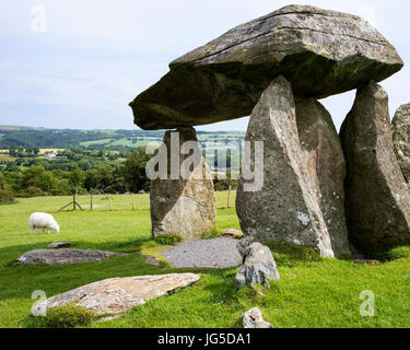 The largest, and best preserved, burial stone in Wales, Pentre Ifan, Pembrokeshire, UK Stock Photo