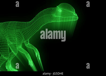 Dinosaur Dilophosaurus in Hologram Wireframe Style. Nice 3D Rendering Stock Photo