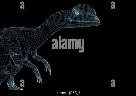 Dinosaur Dilophosaurus in Hologram Wireframe Style. Nice 3D Rendering Stock Photo