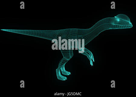 Dinosaur Dilophosaurus in Hologram Wireframe Style. Nice 3D Rendering Stock Photo