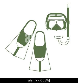 Stylized icon of a colored mask, tube and flippers for a scuba diving. Sports and recreation theme. Design for banner, poster or print. Stock Vector