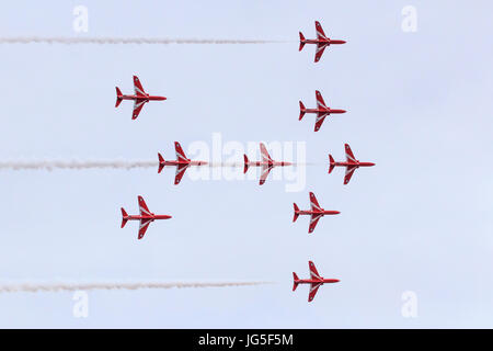 Red Arrows Flying in Formation Stock Photo