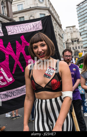 London Strippers at Not One Day More - Tories Out National Demonstration, an Anti-Government and Teresa May protest organised by an anti-austerity cam Stock Photo