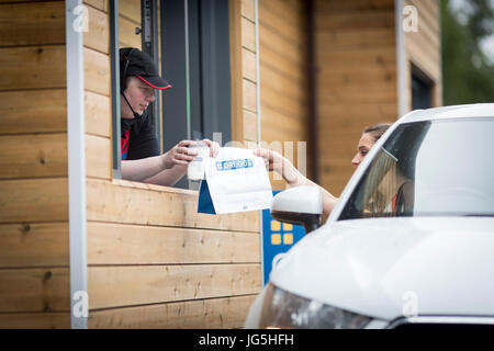 Greggs Drive Thru bakery  Irlam Gateway Service Station, Liverpool Rd, Irlam, Eccles, Manchester . Stock Photo