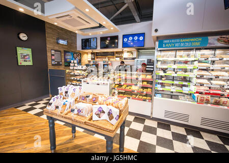 interior of Greggs Drive Thru bakery  Irlam Gateway Service Station, Liverpool Rd, Irlam, Eccles, Manchester . Stock Photo