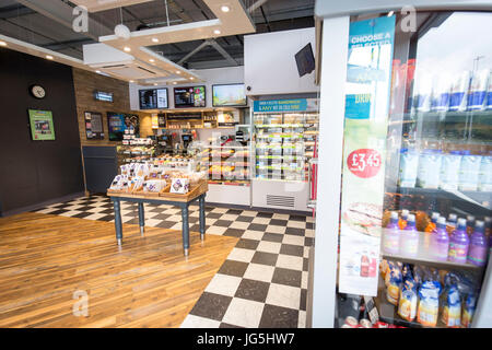 interior of Greggs Drive Thru bakery  Irlam Gateway Service Station, Liverpool Rd, Irlam, Eccles, Manchester . Stock Photo