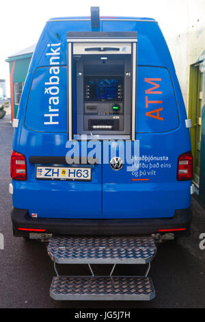 Mobile ATM vehicle parked in a convenient place for public use Stock Photo