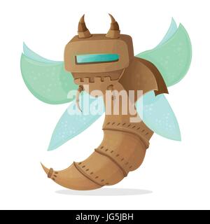 Cartoon clip art illustration of a robot wasp or bee - Steampunk style Stock Vector