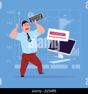 Angry Business Man Inputting Wrong Password Using Computer Problem With Access Concept Stock Vector