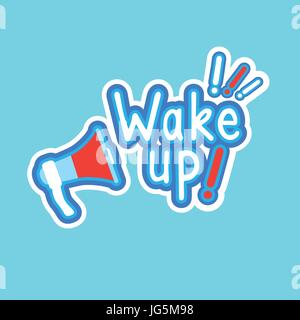 Wake Up Sticker Social Media Network Message Badges Design Stock Vector