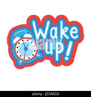 Wake Up Sticker Social Media Network Message Badges Design Stock Vector