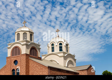 Church with two domes and two crosses on top Stock Photo