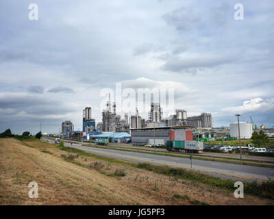 refinery of total in belgian city of antwerp under cloudy sky Stock Photo