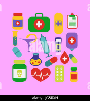 Illustration set trendy flat medical icons isolated on white background ...