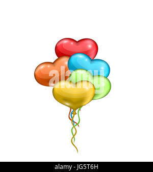 Colorful heart shape balloons bunch on a pink wall background. 3D ...