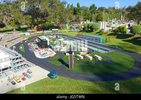 HOUSTON, USA - JANUARY 12, 2017: Miniature of a car race track in USA, is replete with inspiring reproductions, made with lego pieces. Stock Photo