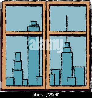 window cityscape window framed urban buildings view Stock Vector