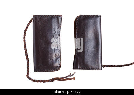wallet is made of leather on a white background. Stock Photo