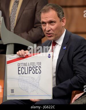 NASA Science Mission Directorate Associate Administrator Thomas Zurbuchen speaks during a total solar eclipse briefing June 21, 2017 in Washington, DC.    (photo by Bill Ingalls via Planetpix) Stock Photo