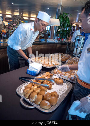 Crew Of The Holland America MS Eurodam Prepare To Serve Panama Buns And Coffee To Cruise Ship Passengers On The Inaugural Passage Of The Panama Canal  Stock Photo