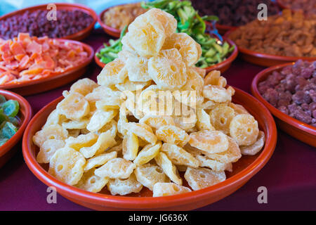Dried sliced pineapple on the market Stock Photo