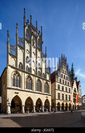 Historisches Rathaus mit Arkaden am Prinzipalmarkt, Westfaelischer Friede, Frieden von Muenster, Westfalen, Nordrhein-Westfalen Stock Photo