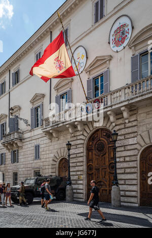 Rome, Italy - August 18, 2016: Spanish embassy in Rome protected against terrorism by military armed forces a sunny summer day. Stock Photo