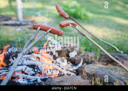 Food cooks on a grill in summer Stock Photo