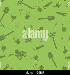 Garden Tools Silhouettes Seamless Pattern Stock Vector