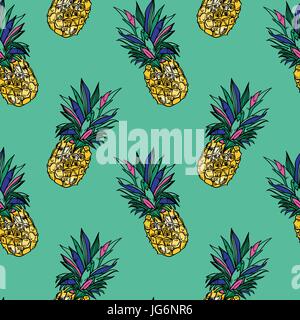 Seamless summer gold pineapple on colored background. Seamless pattern in vector. Stock Vector