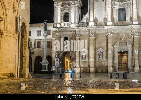 Cathedral in Brindisi by night, Puglia, Italy Stock Photo