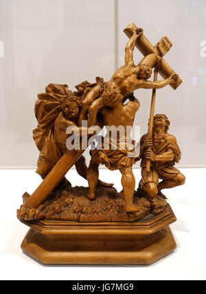 The Raising of the Cross with Three Henchmen, Southern Netherlands, 1650-1700, hardwood - Museum Schnütgen - Cologne, Germany - DSC09815 Stock Photo