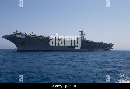 Haifa, Israel. 3rd July, 2017. U.S. aircraft carrier USS George H.W. Bush is seen near Israel's Haifa port, on July 3, 2017. Credit: Xinhua/Alamy Live News Stock Photo