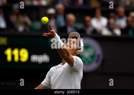 London, UK. 3rd July, 2017. Wimbledon: Andy Murray of the, UK. 3rd July, 2017. serving to Alexander Bublik during his first round match on Centre Court at Wimbledon Credit: Adam Stoltman/Alamy Live News Stock Photo