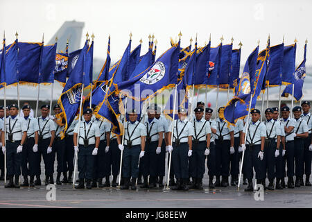 Pampanga Province, Philippines. 4th July, 2017. Members of the Philippine Air Force (PAF) stand during the 70th anniversary of the PAF at Clark Air Base in Pampanga Province, the Philippines, July 4, 2017. Credit: Rouelle Umali/Xinhua/Alamy Live News Stock Photo